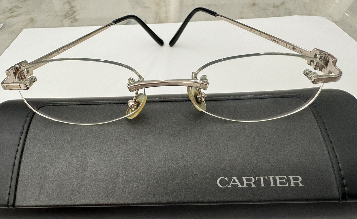 AUTHENTIC CARTIER RIMLESS FRAME 16/135 18KT WHITE GOLD DOUBLE C 