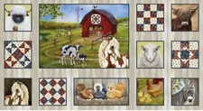 Henry Glass Down on the Farm Blocks Ecru Cotton Fabric By The Panel