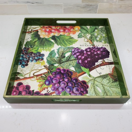 Michel Design Works Vineyard Grapes Botanical Green Square Tray w Handles - Picture 7 of 24