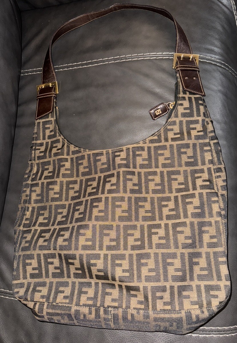 Authentic Vintage FENDI Chef Brown FF Zucca Logo Hobo Shoulder Bag