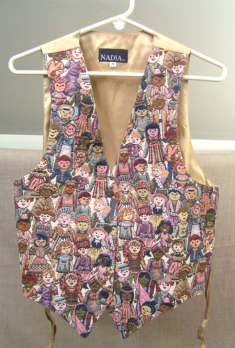 1990's Vintage Womens Nadia "Children of the World" 4-Button Tapestry Vest Sz. M - Afbeelding 1 van 7