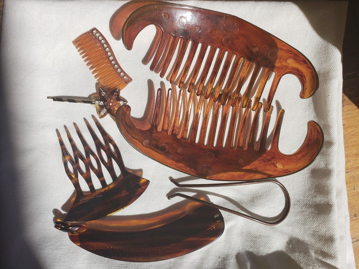 VTG LOT French FRANCE Tortoise/Shell RHINESTONE Hair Comb 