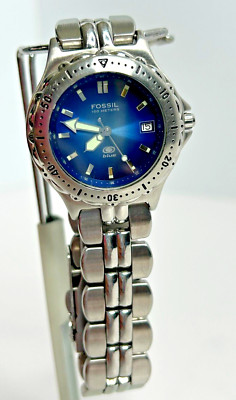 Fossil Blue Watch Unisex Date 34mm Case AM-3544 Quartz Analog Three Hands