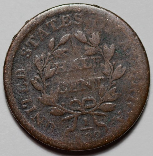 1808 Draped Bust Half Cent - Rotated Die - Damage - 1/2c Copper Coin - Picture 7 of 9