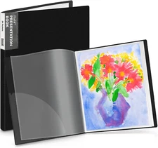 Dunwell 11X14 Binder with Sleeves (Black), 24 Pockets Display 48 Pages, Large Fo