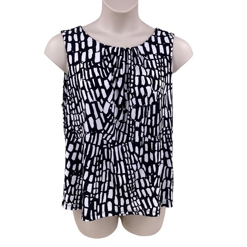 Calvin Klein Womens Top Blouse Black White Animal Print Sz 1X Sleeveless Flowy