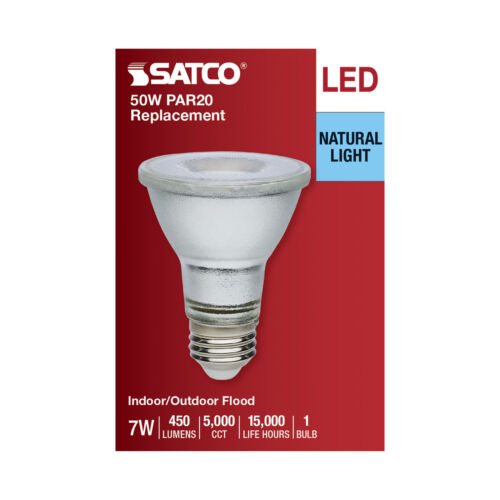 12 Pack LED Reflector 7W 50W 120V-277V Medium E26 PAR20 35° Silver 5000K Natural - Picture 5 of 11