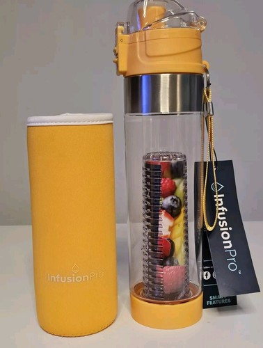 Fruit Infuser Infusion Pro Wasserflasche - One Click Open 24oz, gelb - Bild 3 von 7