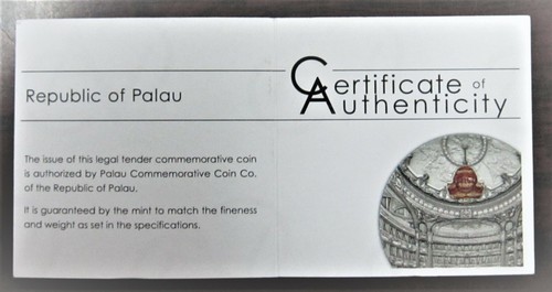 2014 Palau $10 famosa opera serie cristallo Parigi Palais Garnier moneta argento 2 oz - Foto 6 di 6