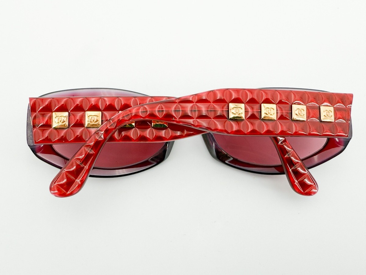 Vtg Chanel 5029 Sunglasses FRAMES 600 Red Quilted 56[]18-135