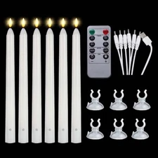Rechargeable Taper Led Candles 6 Pcs With Remote Timer Suckers 3d Flickering Fla
