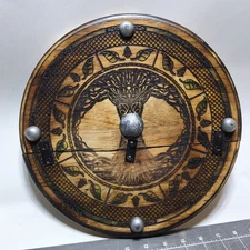 Laser engraved viking tree of life art shield 12" aged cosplay display decor