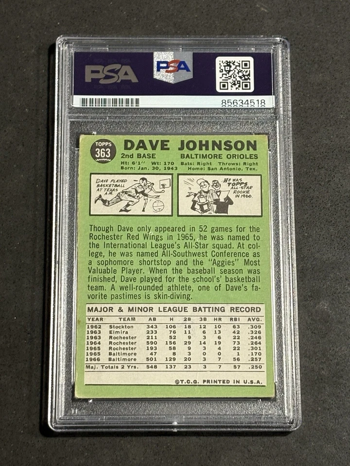 DAVEY JOHNSON 1967 TOPPS AUTOGRAFADO CARTÃO DE NOVATO CERTIFICADO PSA/DNA - Imagem 2 de 2