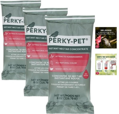 Perky-Pet Humingbird Food Red 240 Instant Nectar Concentrate Powder 8oz 3-Pack