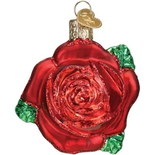 Old World Christmas Red Rose Flower Glass Tree Ornament 36251 FREE BOX New