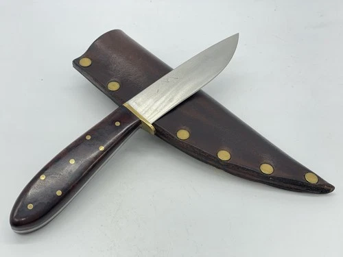 MIKE MANN Idaho Knife Works Hand Made Desert Ironwood Cliff Canoe Knife w/Sheath