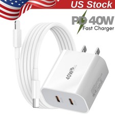 PD 40W Type C Wall Charger USB-C Fast Charging Cable For iPhone 8 XR 11 12 13 14