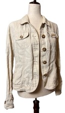 Charter Club Women's 100 Linen Ivory Jacket Size P/M Petites Medium Long Sleeve