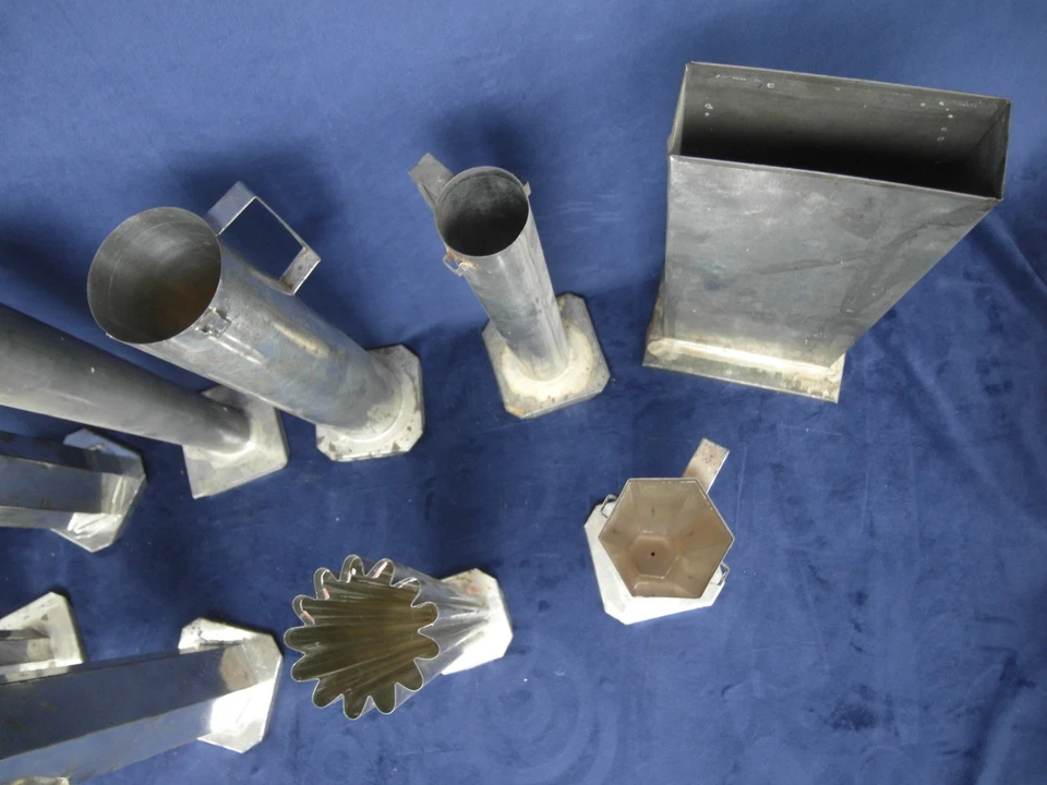 Lot of 10 Metal Pillar Candle Molds Tin Round Ruffled Hexagon 13" - Image 3 of 4