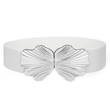   s Wide Elastic Waist Belt for Dresses   Vintage Shell Gold Buckle Stretch Ci...