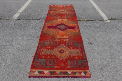 Turkish Herki Rug 3x10,3 ft, Orange Gray Moroccan Rug Wool