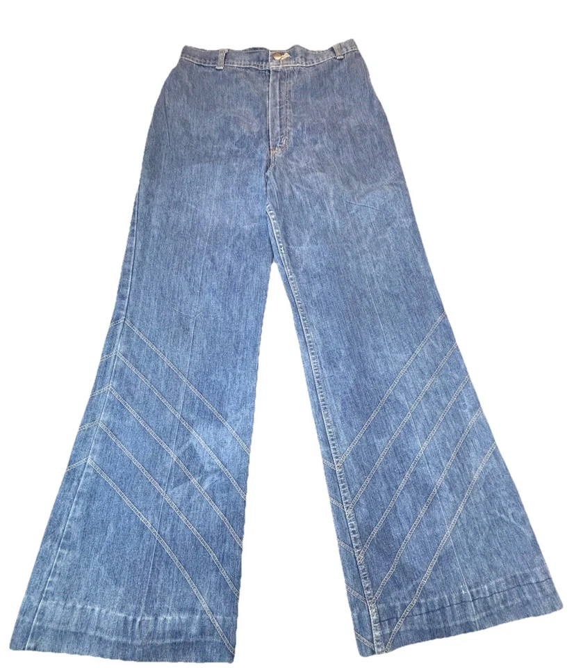 Pantalones de mezclilla Wrangler Flare Bell Bottom de colección años 70 para mujer 28x31 bordados hippie scovil Foto 2 de 4
