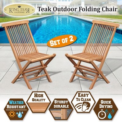  2 Pack Wood Outdoor Folding Chair Teak Solid Dining Balcony Garden 
