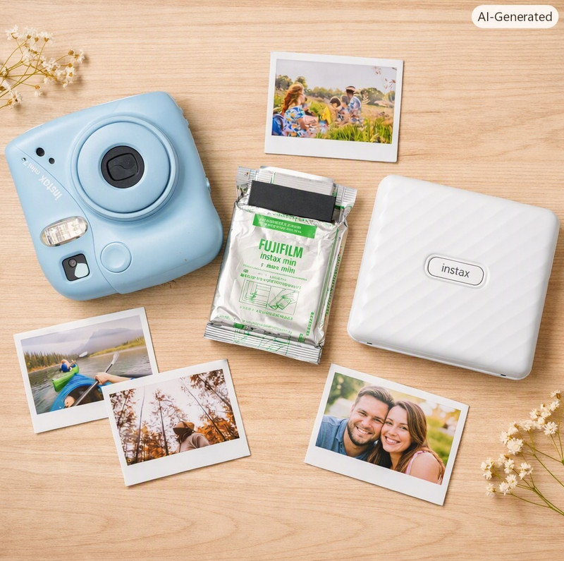 Fujifilm Instax Mini 7+ Instant Film Camera Blue w/ Instax Mini Film Pack & Case