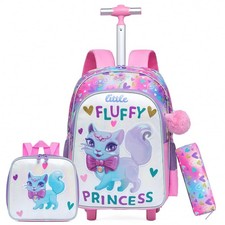 Rolling Backpacks for Girls with Lunch Box Kids Backpack with Wheels for Trav...