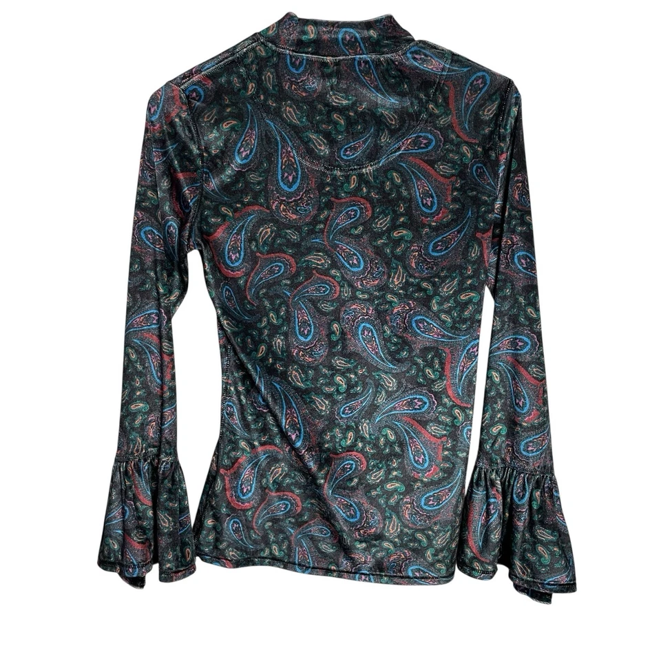 Blusa We The Free People L'Amour Paisley Feminina S Veludo Lantejoulas Frisadas Manga de Sino - Imagem 3 de 4