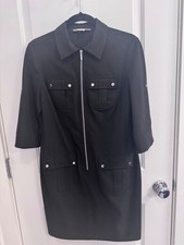 Michael Kors Utility Shirt Dress Black Belted Zip-Front Pocket Snaps size P/M