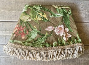 Vintage Fringe Round Tablecloth Tropical Pattern Heavyweight 60”