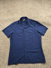 Eddie Bauer Travex Shirt Large Mens Blue Button Up Short Sleeve Stretch Pockets