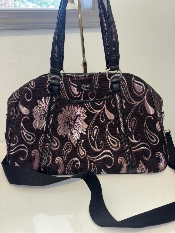 Gigi Hill Duffle Bag Carry On Black Floral Shoulder Over Night Crossbody VTG Y2K - Image 3 of 4