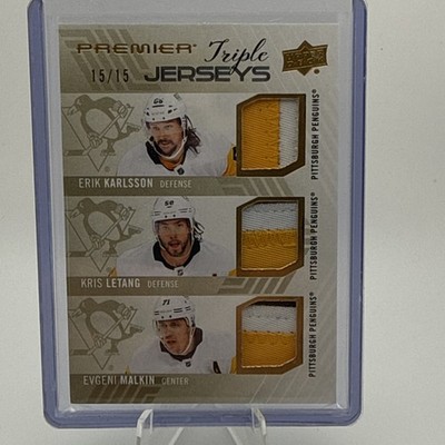 KARLSSON*LETANG*MALKIN Penguins 2024-25 Premier Triple Jerseys GOLD /15 SSP 