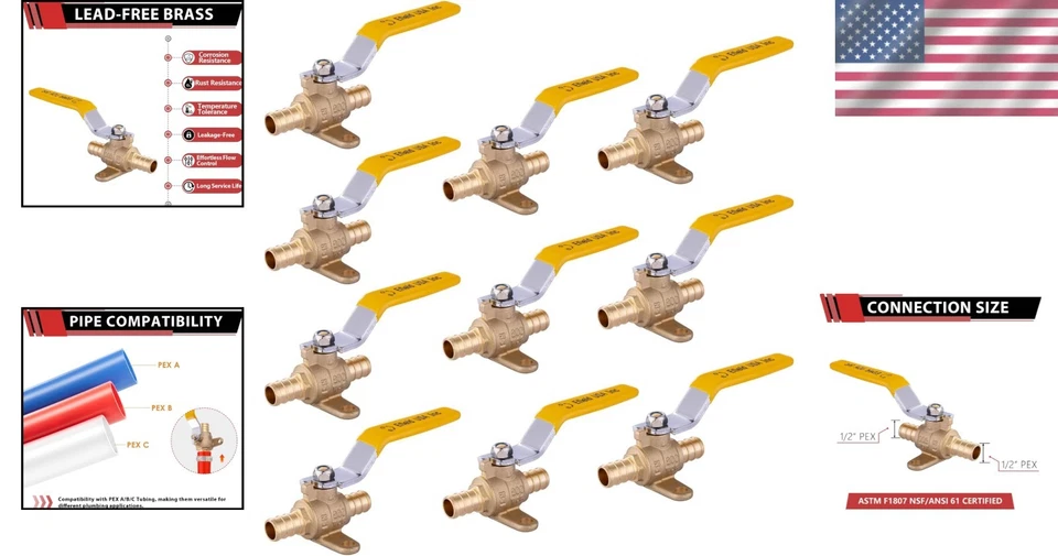 10 Pack 1/2" Pex Brass Ball Valve ASTM F1807 - Image 2 of 4