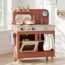 Wooden Play Kitchen Set for Toddlers, Interactive Cooking Toy with Accessories
