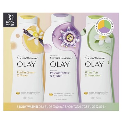 OIL OF OLAY BODY WASH SHOWER GEL SOAP ESSENTIAL BOTANICALS MOISTURE VARIETY 3 PK