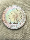 1909 Indian Head Penny Cent Red & Blue Hue Lustrous AU+ Toned 4 Diamonds Gem