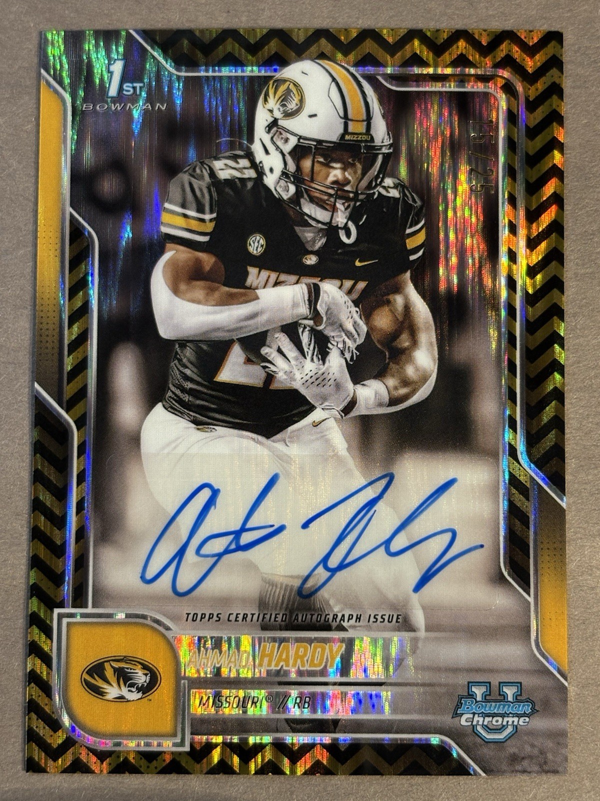 2025 Bowman Chrome U Black Gold Stealth Ahmad Hardy Auto 1st /25 Missouri