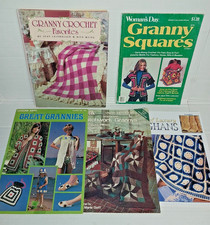 Lot 5 Crochet Granny Square patterns book Crocheted Patchwork sweaters afghans