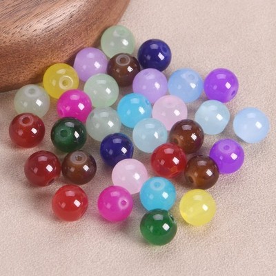 Rund 6mm 8mm 10mm Künstliche Jade Beschichtet Opak Glas Lose Perlen