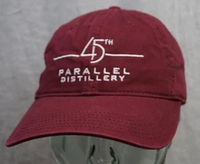 45th Parallel Distillery Red Cap, Hat Strapback Clasp Dad Spellout Embroidery