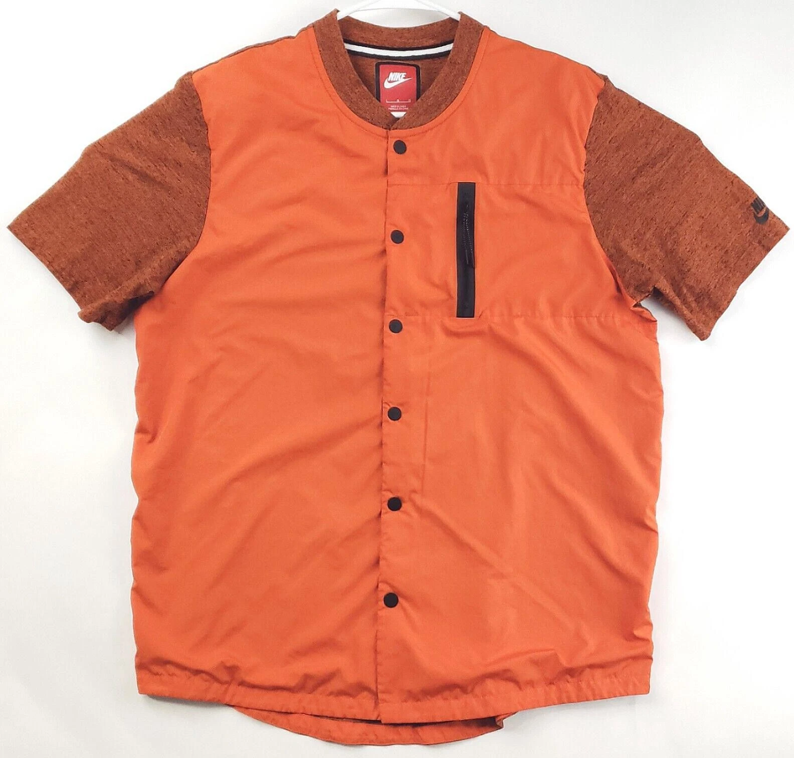 Nike Shirt Mens Large Orange Hiking MTB Tech Windblock Pocket Snap Raglan Swoosh
