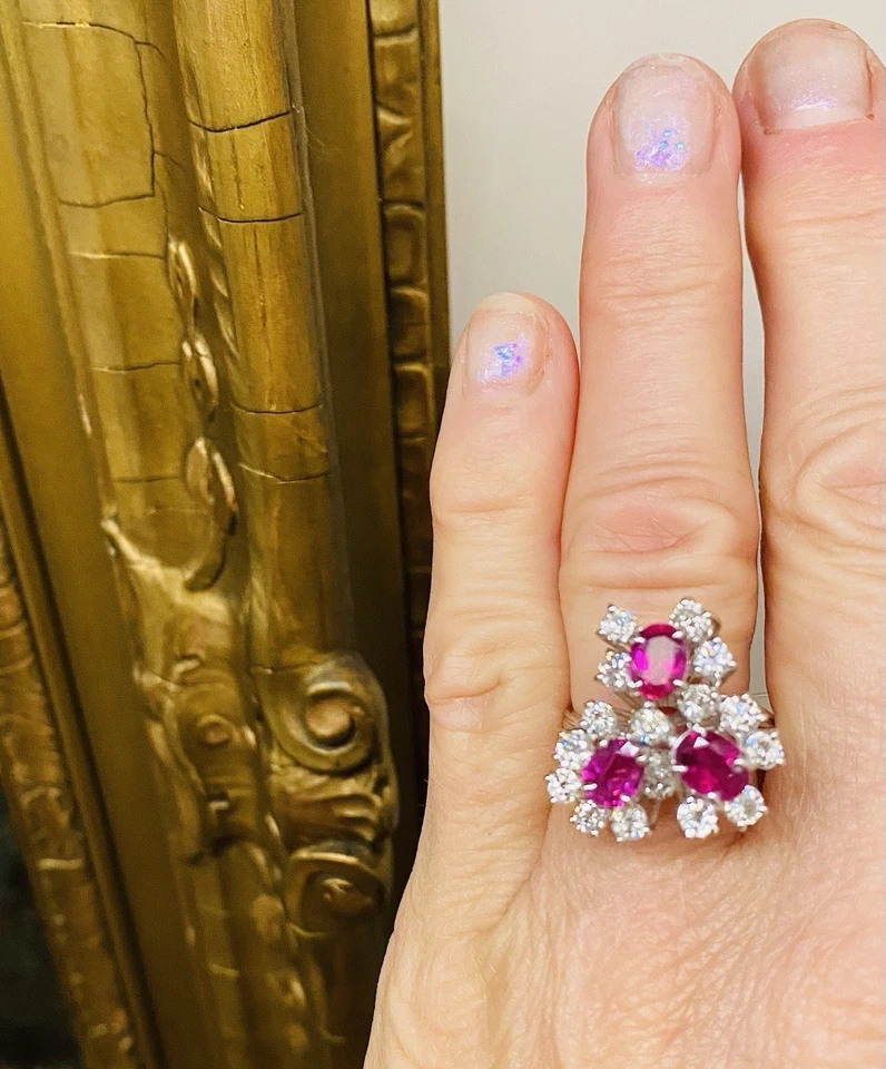 Vintage 14k Gold Estate Ruby Diamond Cocktail Ring - Image 3 of 4