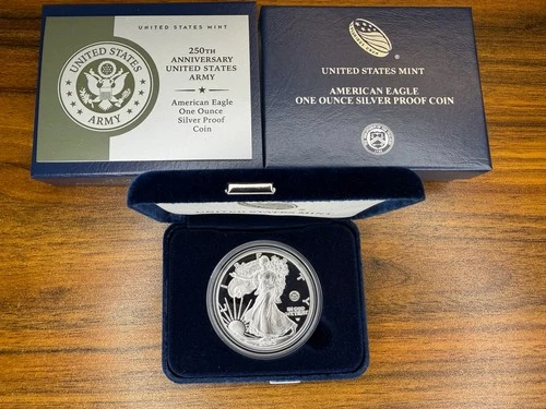 250th Anniversary U.S. Army American Eagle One Ounce Silver Proof In Hand