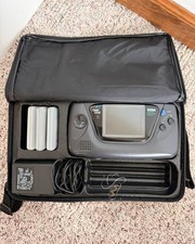 SEGA Game Gear Handheld Console Black w/ Case AC/DC Adapter Battery Pack 3 Games