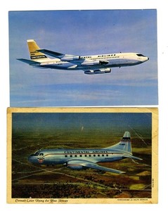 Continental Airlines Boeing 720B Fan Jet Postcard & Convair Liner Linen Postcard