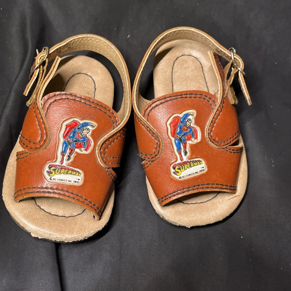 Sandalias de cuero marrón Superman 1970 vintage talla 5,5 RARAS Foto 3 de 4
