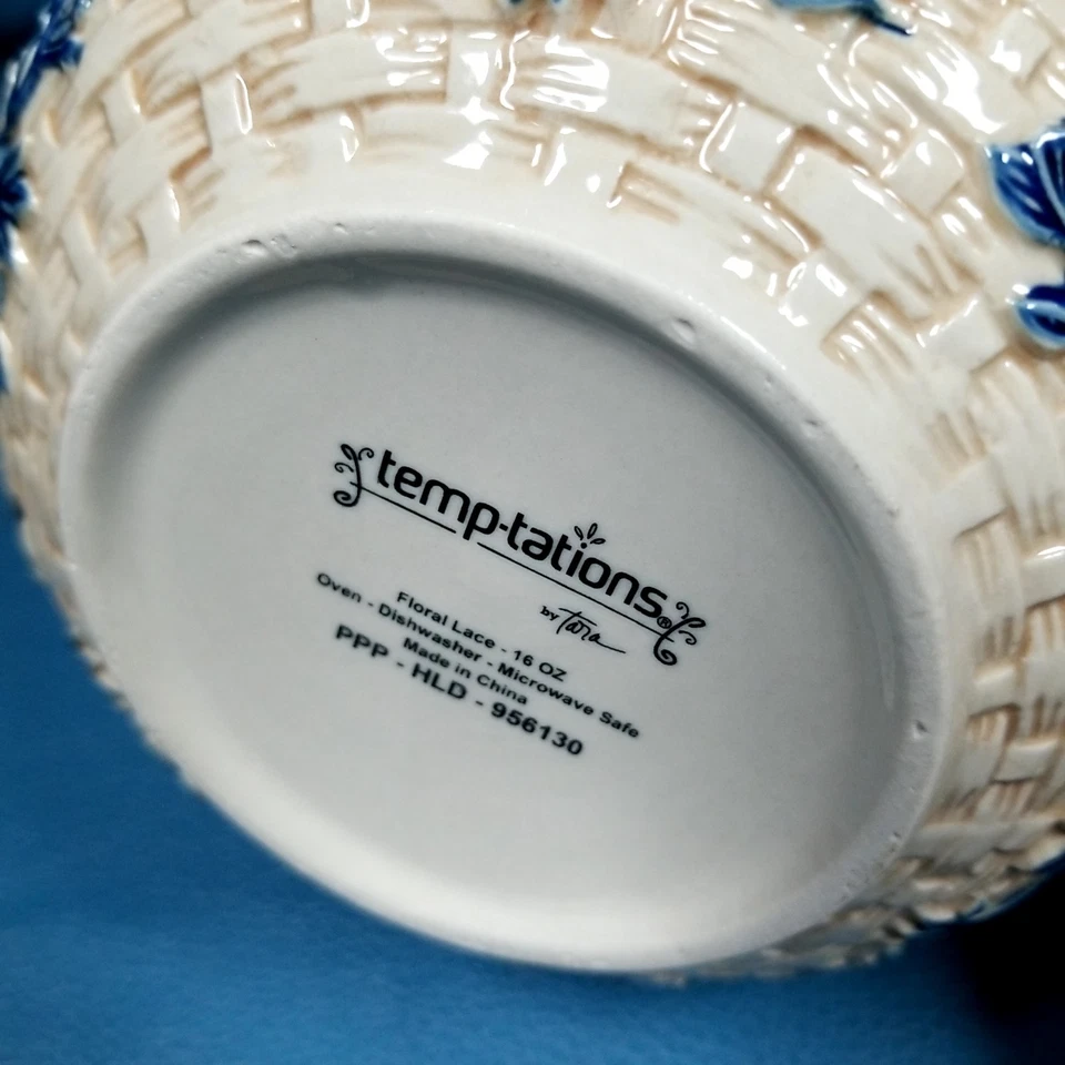 Nuevo Juego de 4 TempTations de Tara Azul Floral Encaje Cereal Sopa 16oz Foto 4 de 4